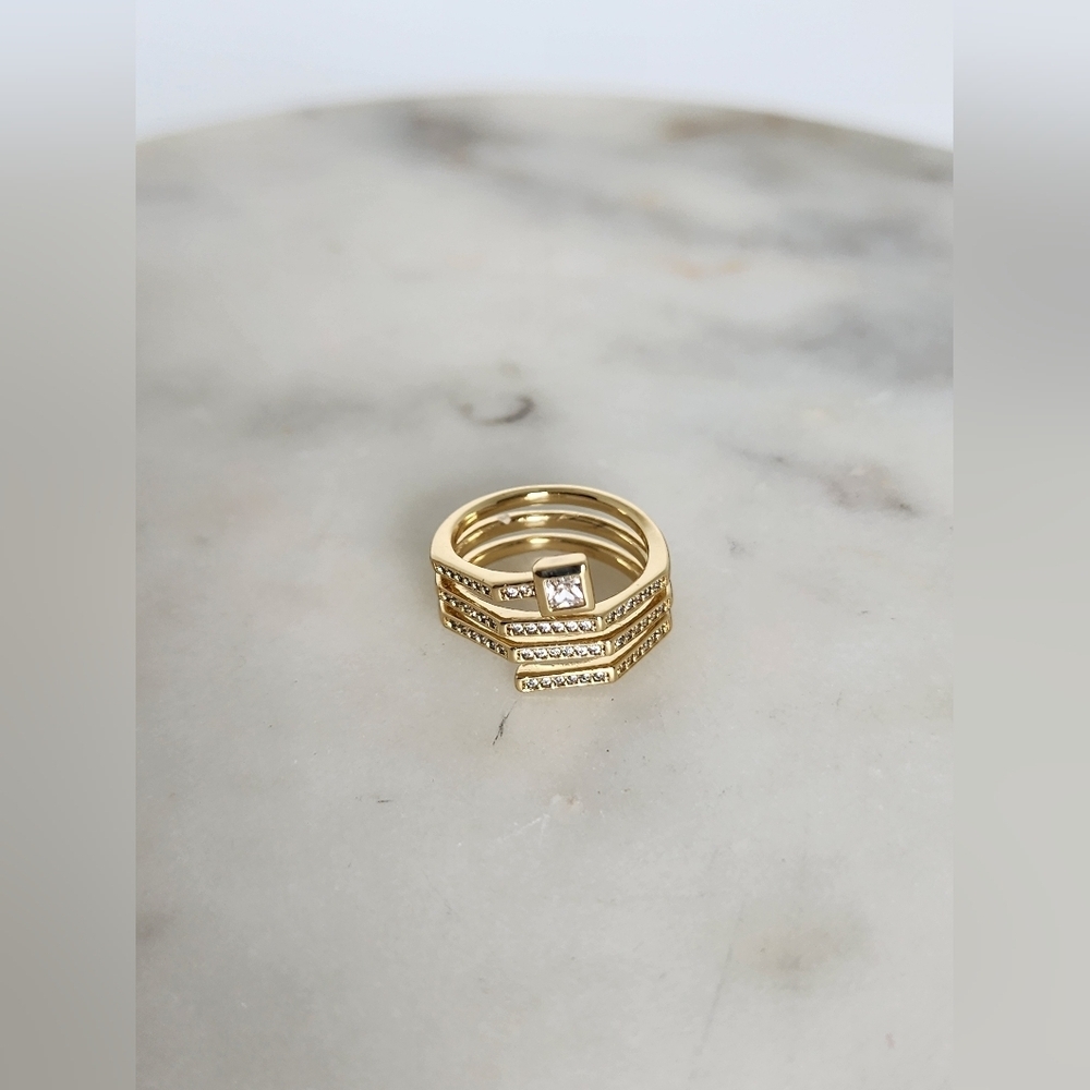 Stacked Ring with Crystal Accents Gold Plated Size #6 - Picture 4 of 6
